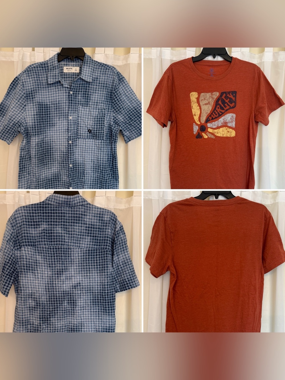 Men's Hollister Plaid Button Down NWT & Hurley Graphic Tee Bundle - Size M